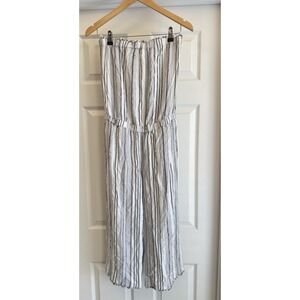 Cloth & Stone Jumpsuit Small White Striped Linen Blend Wide Leg No belt
